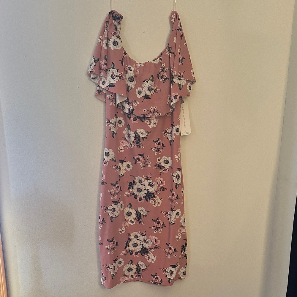 Almost Famous Strapless Floral Dress in Pink and White